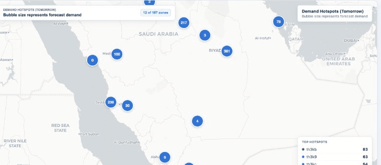 Demand hotspots preview showing zone-level demand concentration.