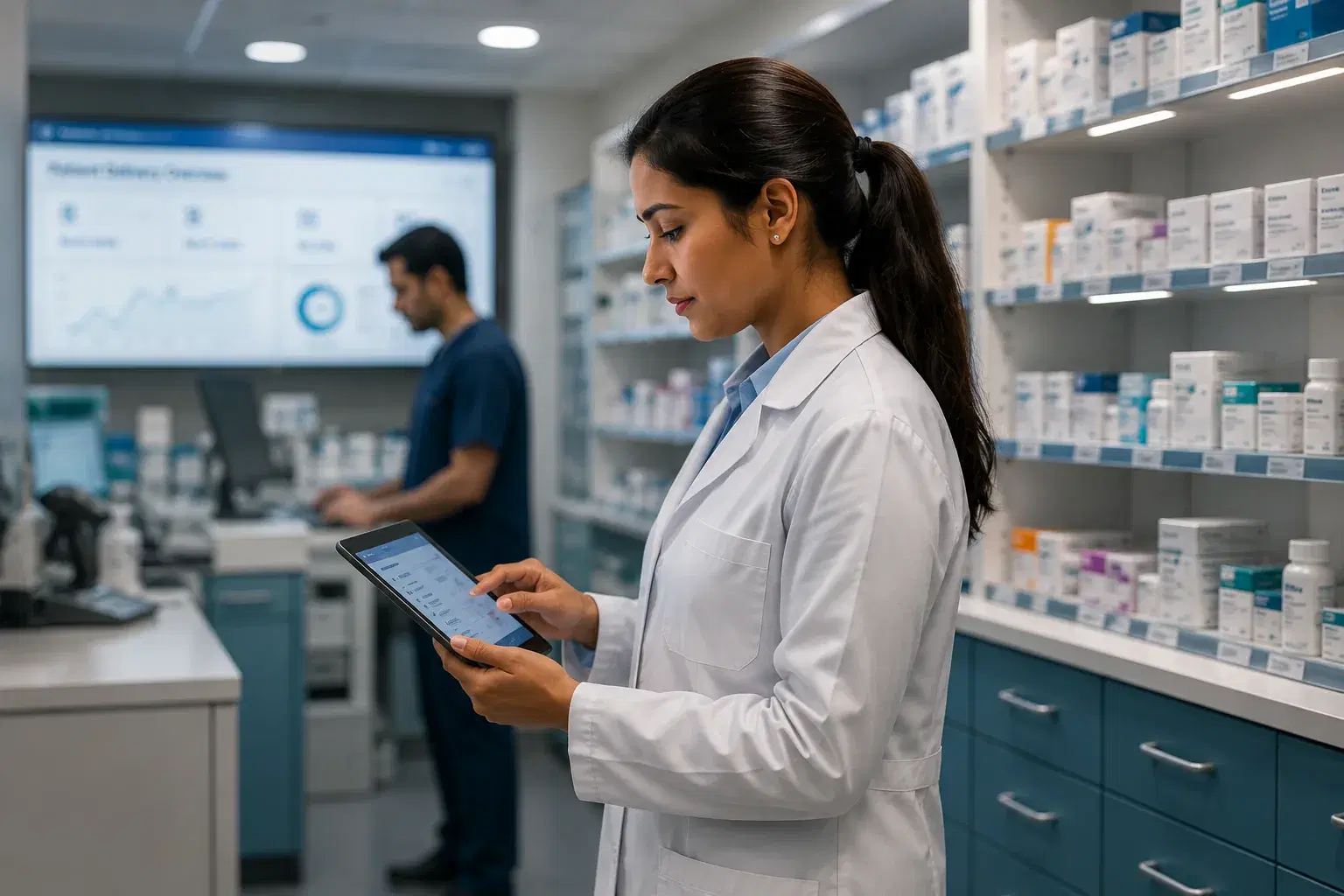 Healthcare operations — pharmacy team coordinating hyperlocal delivery